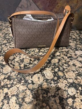 Michael Kors Brown Logo Small Crossbody with Tan Strap